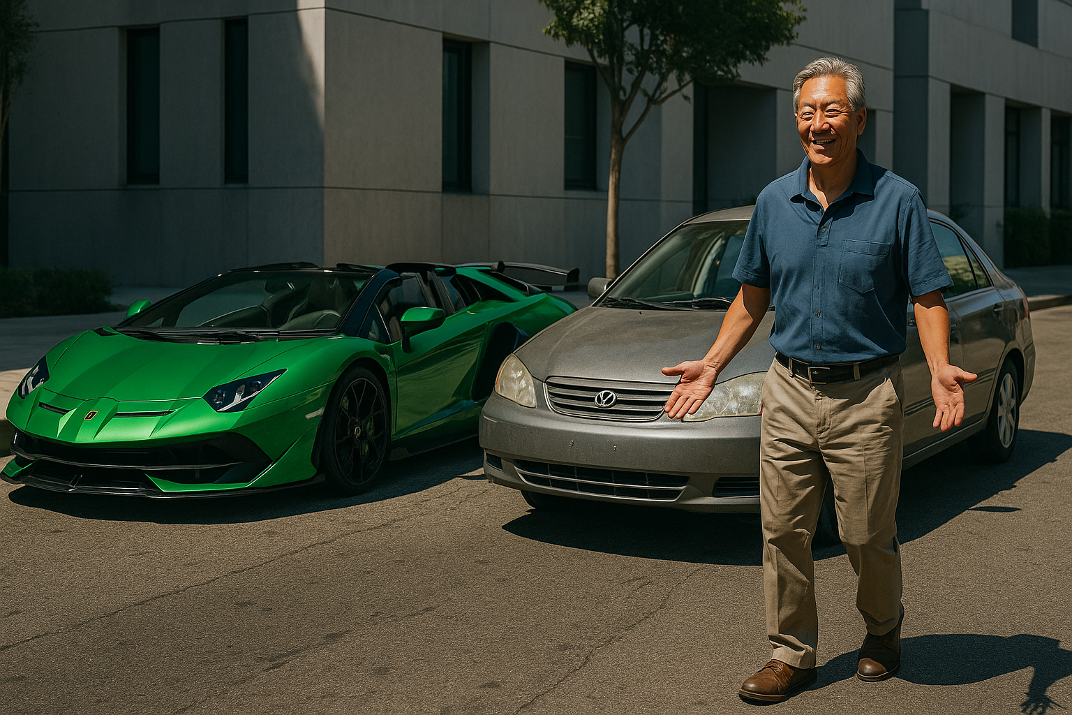 Lamborghini frente a sedán económico: lujo visible vs. riqueza sostenible